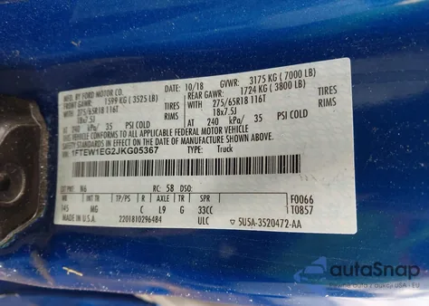 2018 Ford F-150 Xlt из США, поврежденный, VIN 1FTEW1EG2JKG05367